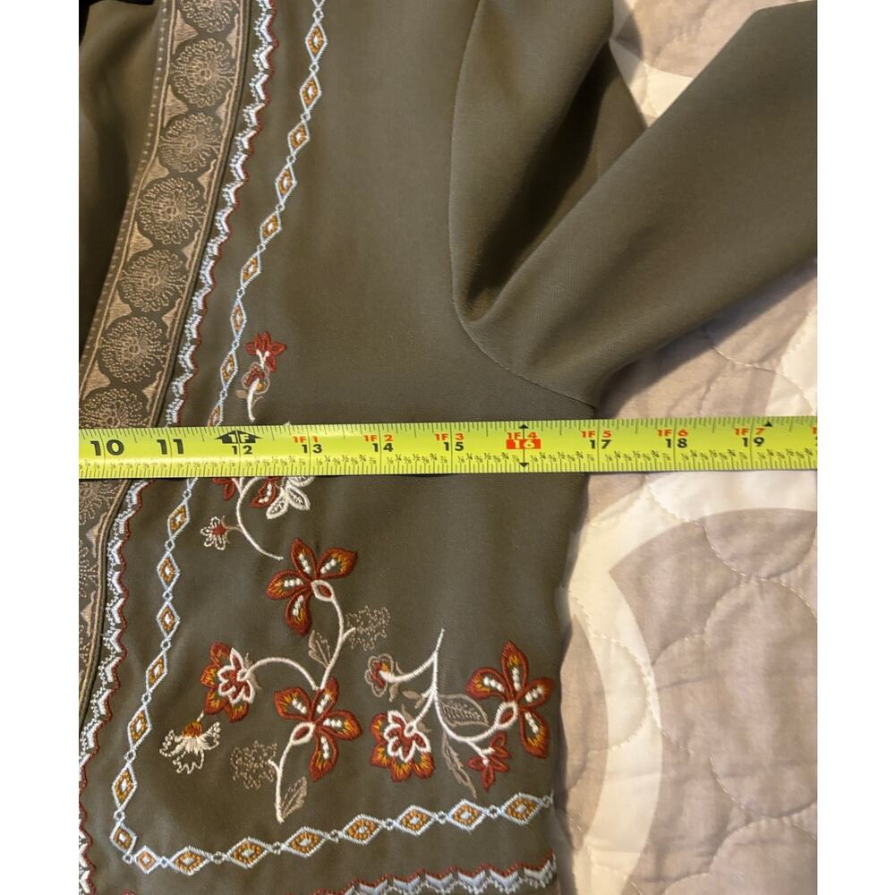 BCBGMAXAZRIA Green Embroidered Cropped Jacket XS Boho Open Blazer Cottage Boho - Picture 7 of 8